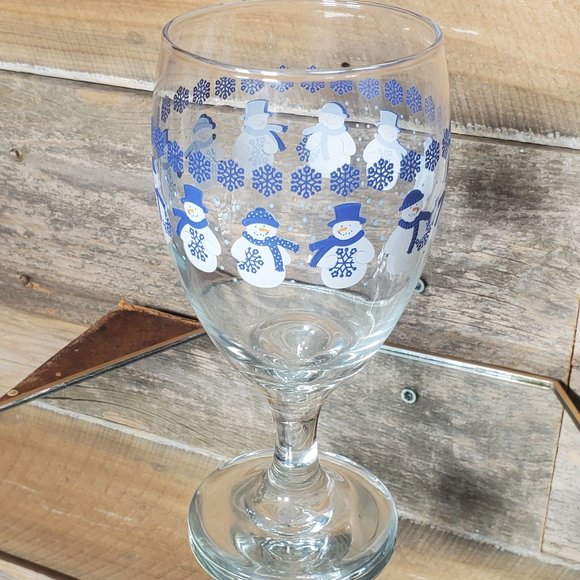 Winter Water Goblet - Snowmen - Snowflakes - Blue & White - Picture 1 of 6